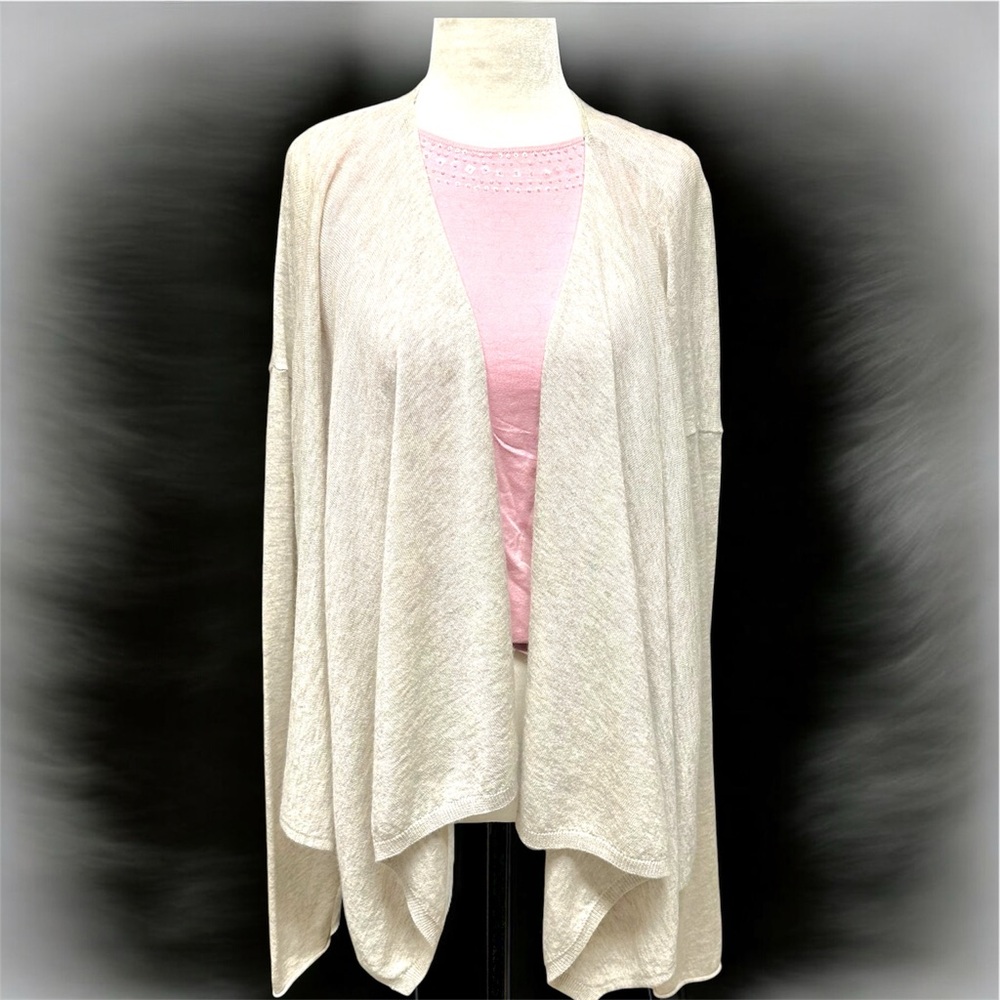 CALYPSO ST. BARTH Grey 100% Cashmere Cascade Cardigan L